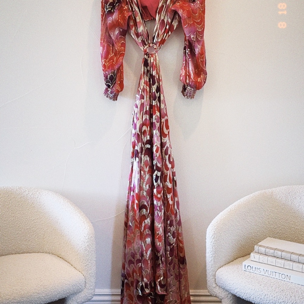 DELFI- Elegant Pink Patterned Maxi Dress